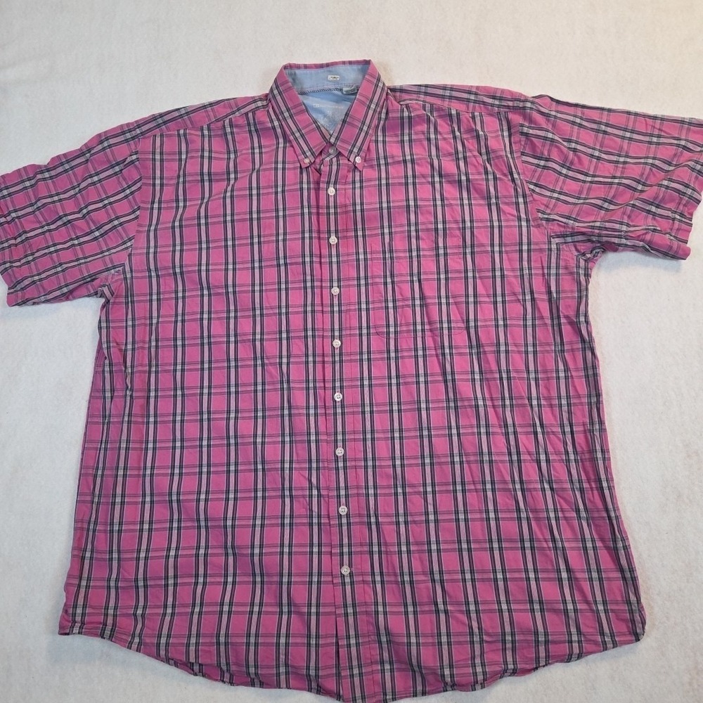 Cutter & Buck Men Size 2XLT Pink Plaid Short Sleeve  Button Down Shirt Cotton